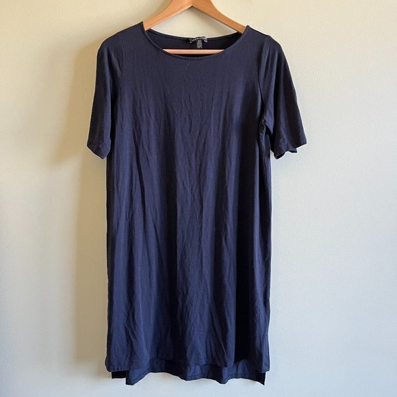 EILEEN FISHER NAVY BLUE SHORT SLEEVE CREWNECK SHIFT DRESS WOMENS‎ SIZE S - Picture 1 of 6